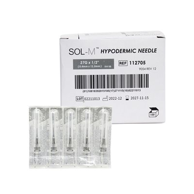 AIGUILLES HYPODERMIQUES (100) 27G - 0.5 pouce AIGUILLES HYPODERMIQUES (100) 27G - 0.5 pouce