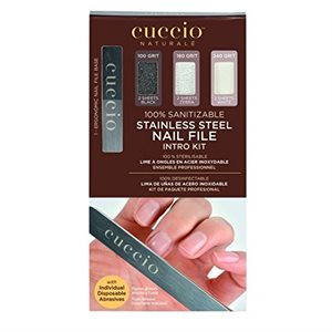 Cuccio Ergonomic Stainless Steel Nail File Intro Kit with 6 sheets +