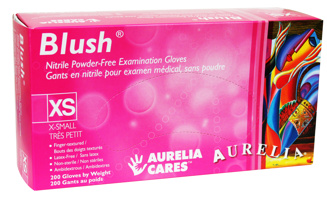 Aurelia Blush 2.5 mm Pink Nitrile Extra-Small Gloves 200 PowderFree