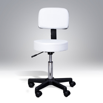 White Pneumatic stool with backrest -