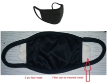 Mascara lavable reutilisable 3 capas Negra - con bolsillo para el filtro -